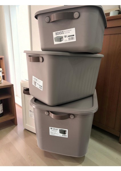 Boxsis 3'lü Set (10 ,15 ve 20 Lt) Çok Amaçlı Düzenleyici Kapaklı Kutu – Dekoratif Saklama Kutusu