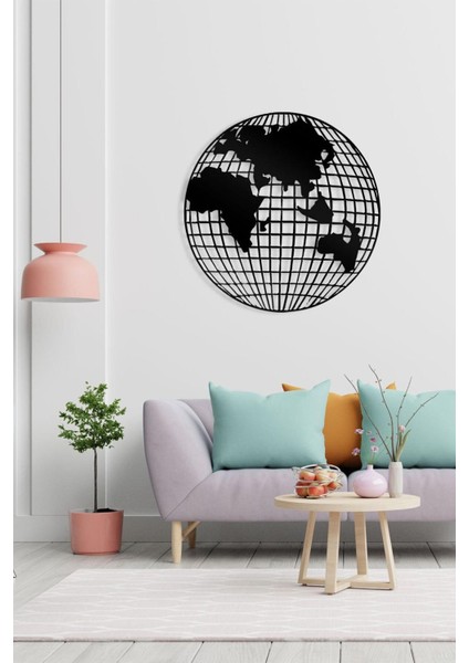 Dünya Haritası Küre Tasarımlı Metal Tablo | Modern Ofis ve Ev Duvar Dekoru