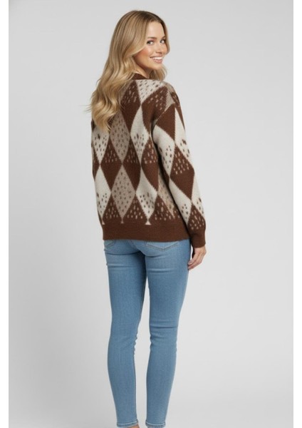 Kadın Baklava Desenli Yumoş Hırka M2331 Kahve modelleri