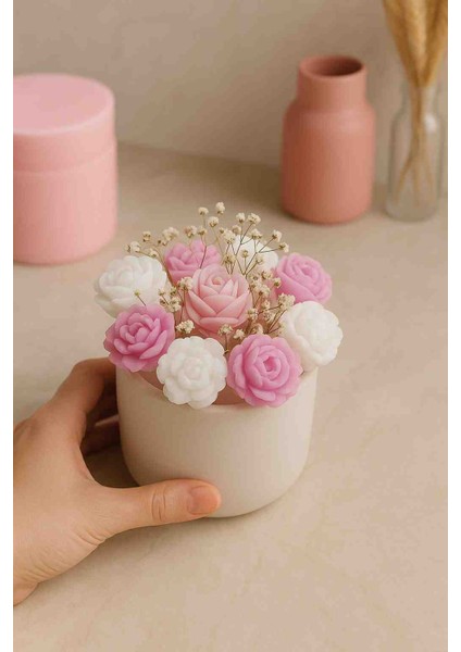 “gül Buketi Dekoratif Kase Mum – El Yapımı” Özel Gün Hediyesi