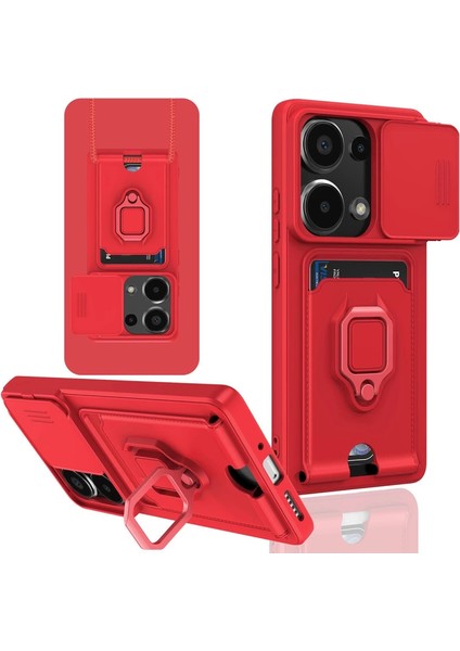 Xiaomi Redmi Note 13 Pro 4g Kılıf Zuma Kartvizitli Yüzüklü Silikon - Kırmızı