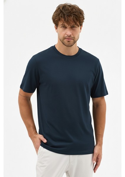 Erkek Premium Kalite Yoğun Dokulu Pamuklu T-Shirt Lacivert M101-R0220-05