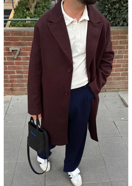 Erkek Regular Fit Düğmeli Cepli Kışlık Astarlı Klasik Uzun Kaşe Kaban