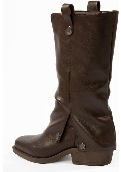 Kadın Deri Kovboy Çizme Küt Burunlu Körüklü Kahve Texara modelleri