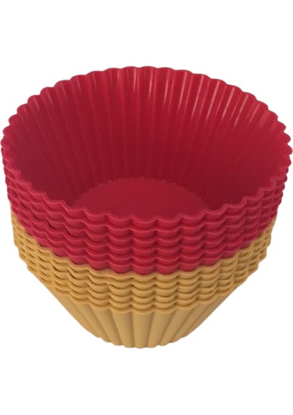 Bybirgül Pink Rose Sarı+Kırmızı 12 Li Silikon Mini Kek Browni Kalıbı ,muffin Kalıbı 12 Adet ,airfryer Uyumludur modelleri