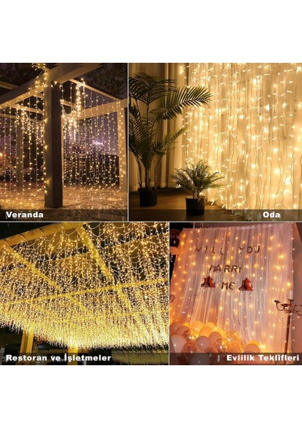 3X3M 300 LED 15 Hat Kumandalı 8 Fonksiyonlu USB Perde Işık Saçak Peri LED fiyatları