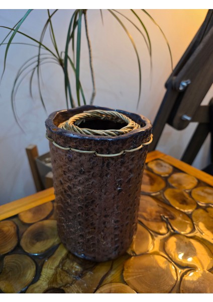 Bambu Ip Örgülü Seramik Vazo