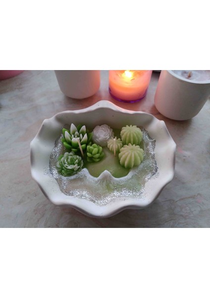 “sukulent Şeklinde Kase Mum – Jel Zeminli El Yapımı Dekoratif Mum”