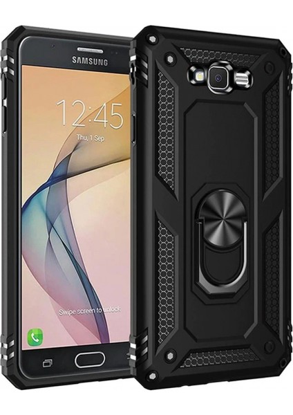 Ieg Samsung Galaxy J7 Kılıf Sofya Yüzüklü Silikon Kapak - Siyah