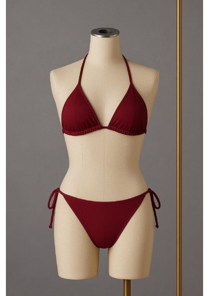 Kadın Bordo Yandan ve Boyundan Bağlamalı Bikini Mayo Takımı - Bordo - L-Xl fiyatları