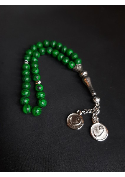 Mryart Yeşil Siyah Malakittaşı Doğal Taş 33 Lük Tesbih