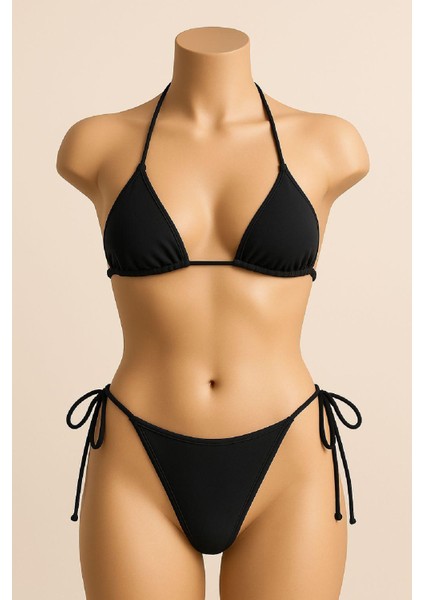 Kadın Siyah Yandan ve Boyundan Bağlamalı Bikini Mayo Takımı - Siyah - L-Xl fiyatları