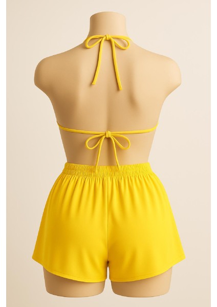 Kadın Sarı Şortlu Belden ve Boyundan Bağlamalı Bikini Takımı - Sarı - L-Xl fiyatları