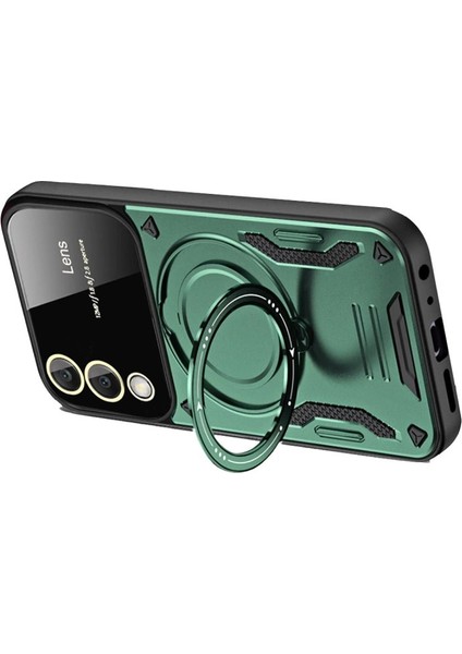 Samsung Galaxy S25 Edge Kılıf Joy Lens Standlı Kapak - Koyu Yeşil fiyatları
