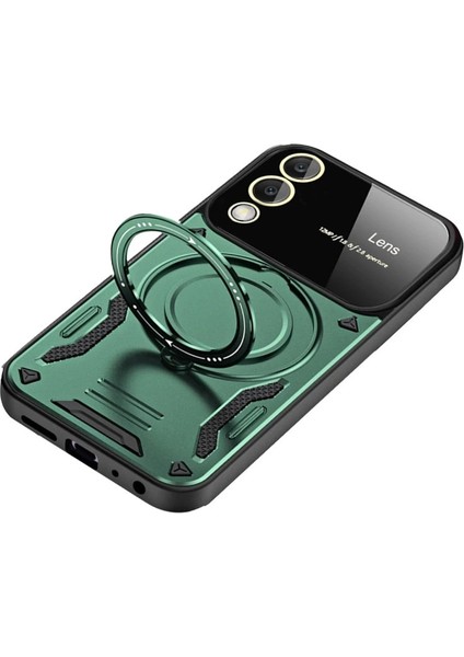 Samsung Galaxy S25 Edge Kılıf Joy Lens Standlı Kapak - Koyu Yeşil modelleri