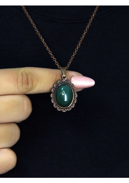 Doğal Taş Yeşil Akik Doğal Taşlı Kadın Doğal Taş Otantik Kolye EUK27BYA