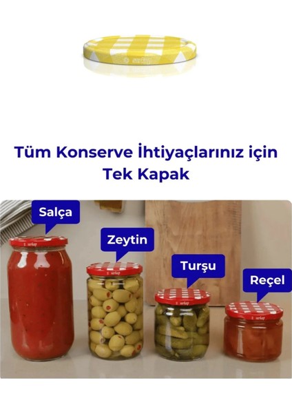 Kavanoz Kapağı Sarı Ekose Renk 82MM Çap 20 Adet