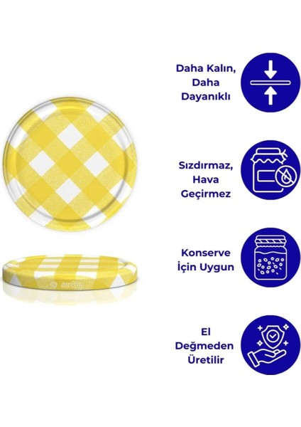 Kavanoz Kapağı Sarı Ekose Renk 82MM Çap 20 Adet modelleri