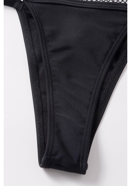 Kadın Siyah File Detaylı Özel Bikini Takımı - Siyah - L fırsatları