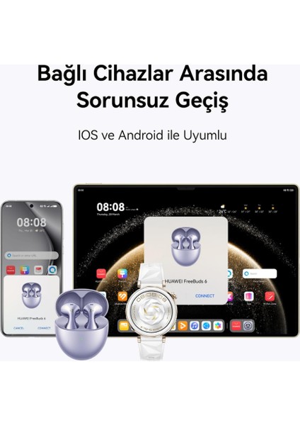 Huaweı Freebuds 6 ,bluetooth ,aktif Gürültü Engelleme, 36 Saat Batarya Ömrü, IP54 Suya Dayanıklılık,beyaz