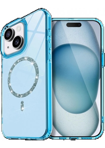 Ieg Apple iPhone 14 Live Diamond Magsafe Kapak - Mavi