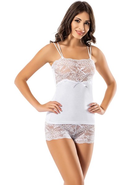 Çift Askılı Dantelli Atlet Şort Takım 072 - Beyaz - L-Xl fiyatları