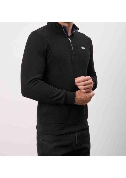 Fermuar Yaka Siyah Dar Kesim Erkek Triko