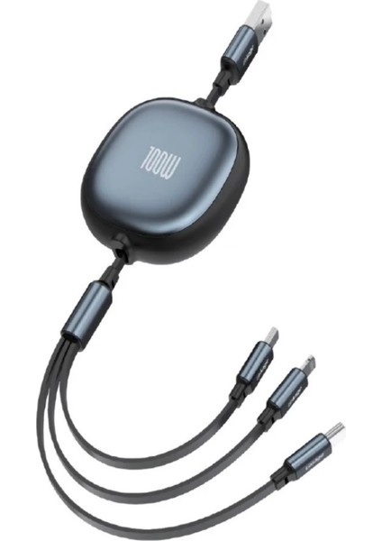 Pd 100W 3A, 1metre Usb-C’den C’ye Geri Çekilebilir Şarj Kablosu