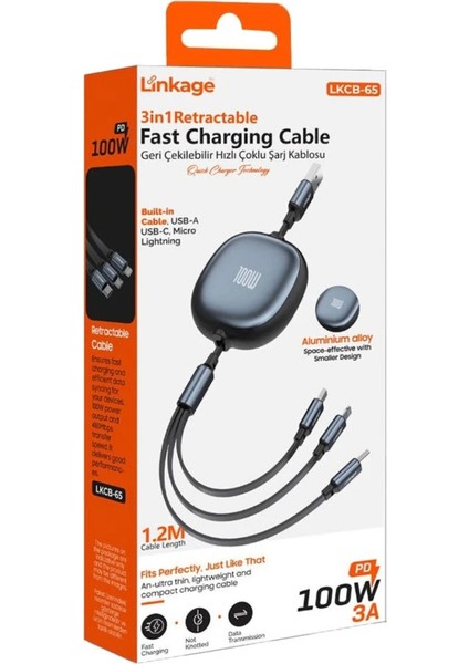 Pd 100W 3A, 1metre Usb-C’den C’ye Geri Çekilebilir Şarj Kablosu fiyatları