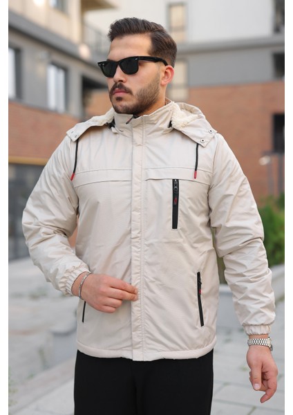 Erkek Içi Kürklü Kapüşonu Çıkarılabilir Su ve Rüzgar Geçirmez Kalın Mont modelleri