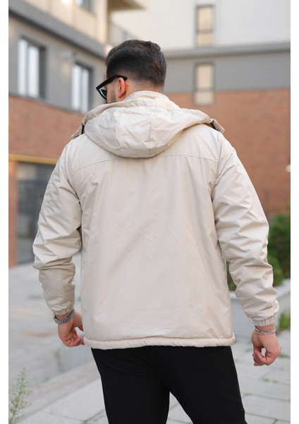 Erkek Içi Kürklü Kapüşonu Çıkarılabilir Su ve Rüzgar Geçirmez Kalın Mont fırsatları
