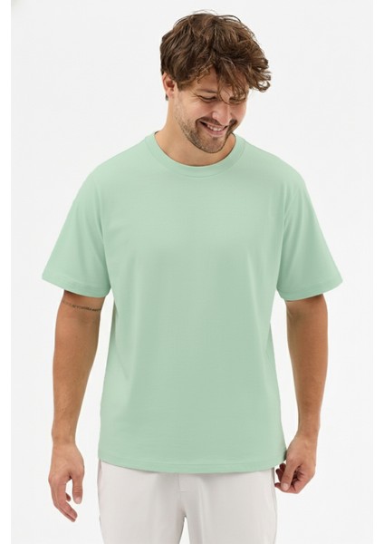 Erkek Premium Kalite Yoğun Dokulu Pamuklu T-Shirt Yeşil M101-R0220-07