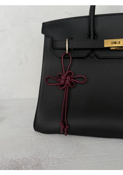 Hakiki Deri Handmade Bordo Şans Düğümü Çanta Charmı/anahtarlık