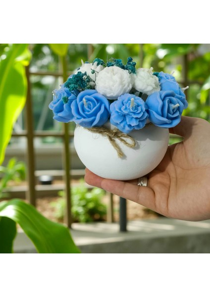 Mavi & Beyaz Çiçekli Kokulu Vazo Mum – %100 Soya Wax – El Yapımı Dekoratif Mum fiyatları