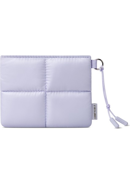 Sevimli Puffy Mini Cüzdan – Suya Dayanıklı, Şeffaf Kart Pencereli, Mıknatıslı Kapatma, Airpods ve Aksesuar Organizeri – Mor
