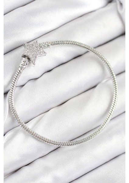 Kadın için Bileklik Künye Gri Pirinç Charm Zirkonlu Yıldız