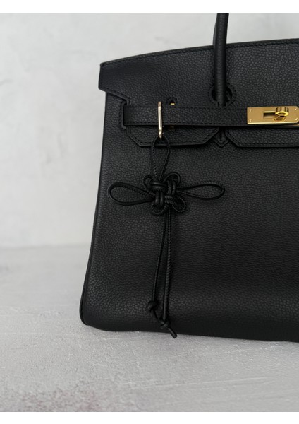 Hakiki Deri Handmade Siyah Şans Düğümü Çanta Charmı/anahtarlık