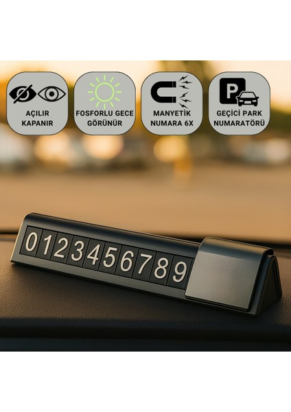 Manyetik Fosforlu Geçici Park Numaratörü, Açılır Kapanır, Şık ve Dayanıklı Tüm Araçlara Uyumlu