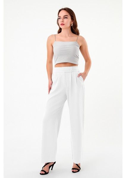 Kadın Beyaz Çift Düğmeli Palazzo Pantolon fiyatları