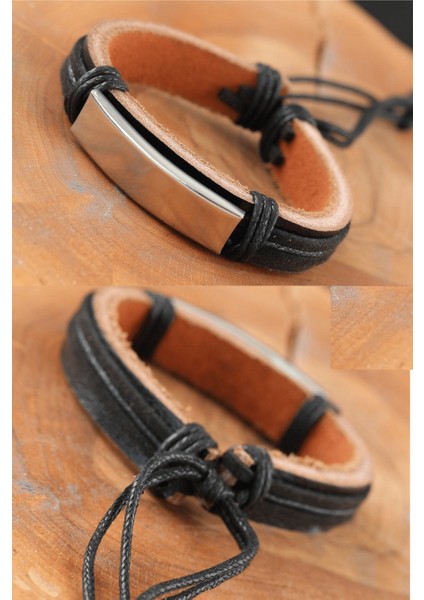 Hediye Takı için Erkek Bileklik Deri Çelik Aksesuarlı Siyah modelleri