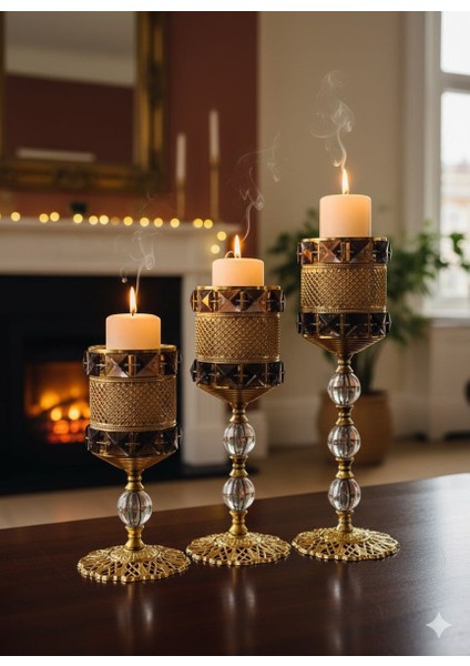 Gold Kristal Mumluk Şamdan Seti (3'lü) fiyatları