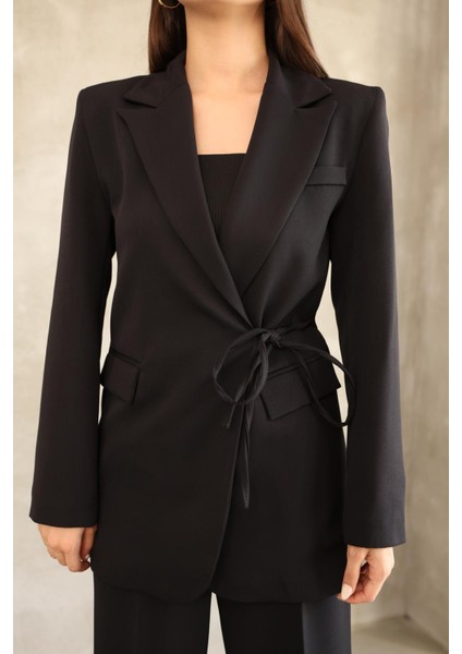 Kadın Siyah Yandan Bağlamalı Blazer Ceket modelleri