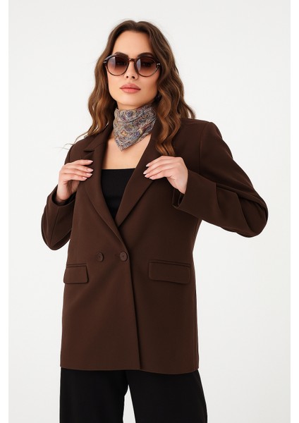 Kahverengi Çift Düğmeli Blazer Ceket