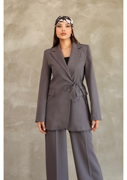 Kadın Antrasit Yandan Bağlamalı Blazer Ceket