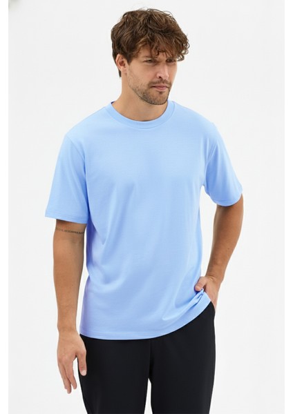 Erkek Premium Kalite Yoğun Dokulu Pamuklu T-Shirt Açık Mavi M101-R0220-08
