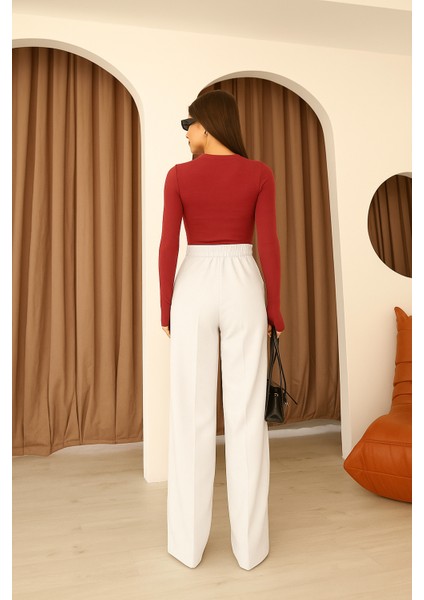 Kadın Beyaz Arkası Lastikli Palazzo Pantolon fiyatları