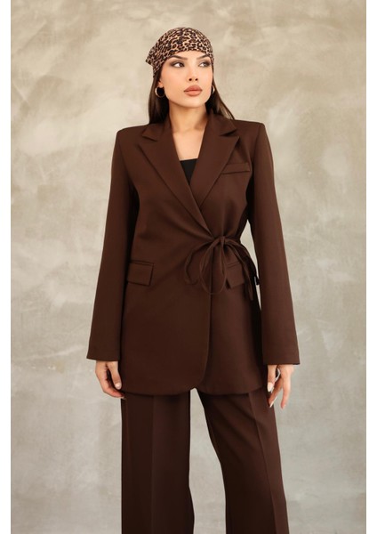 Kadın Kahverengi Yandan Bağlamalı Blazer Ceket