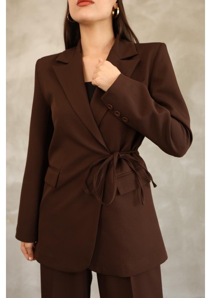 Kadın Kahverengi Yandan Bağlamalı Blazer Ceket fiyatları