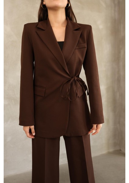 Kadın Kahverengi Yandan Bağlamalı Blazer Ceket modelleri