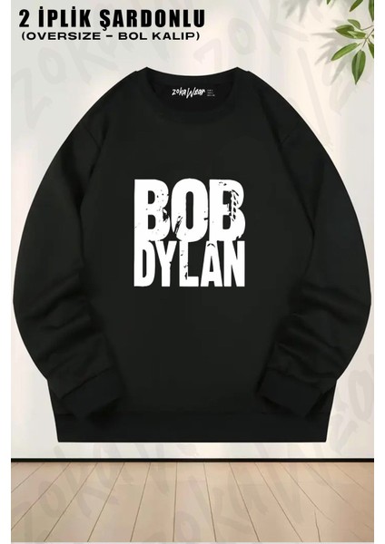 Unisex Bob Dylan Logo Baskılı Oversize Bisiklet Yaka Sweatshirt